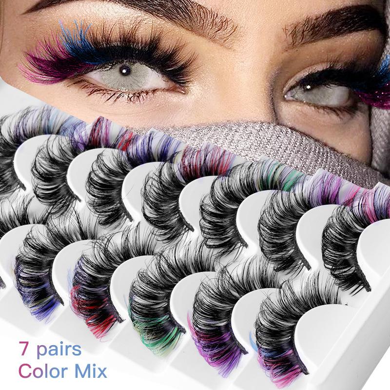 Eyelash Extension Volume - 7 Pairs Colorful False Eyelashes 3D